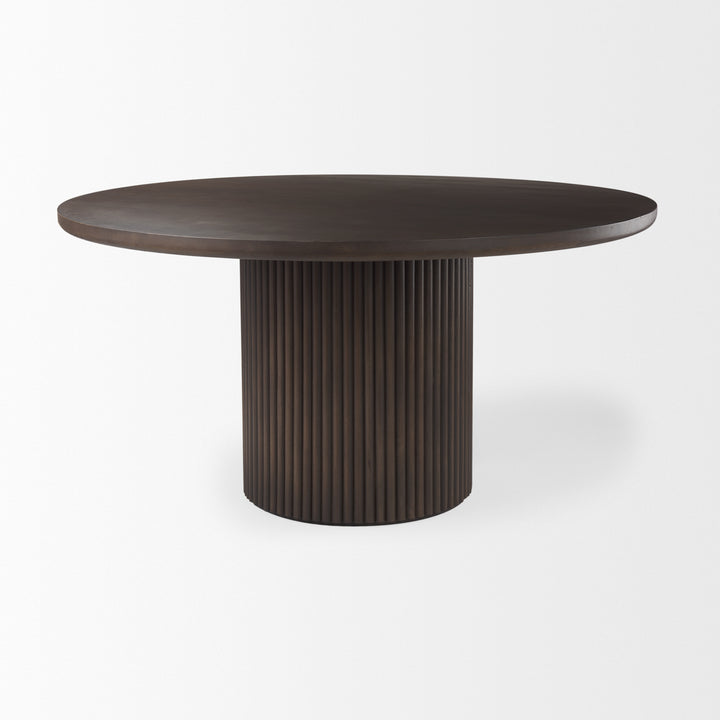 Terra Dark Brown Wood Round Fluted Dining Table Dining Room Mercana
