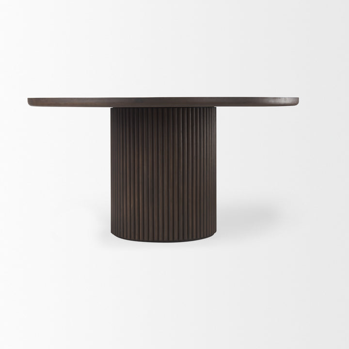 Terra Dark Brown Wood Round Fluted Dining Table Dining Room Mercana