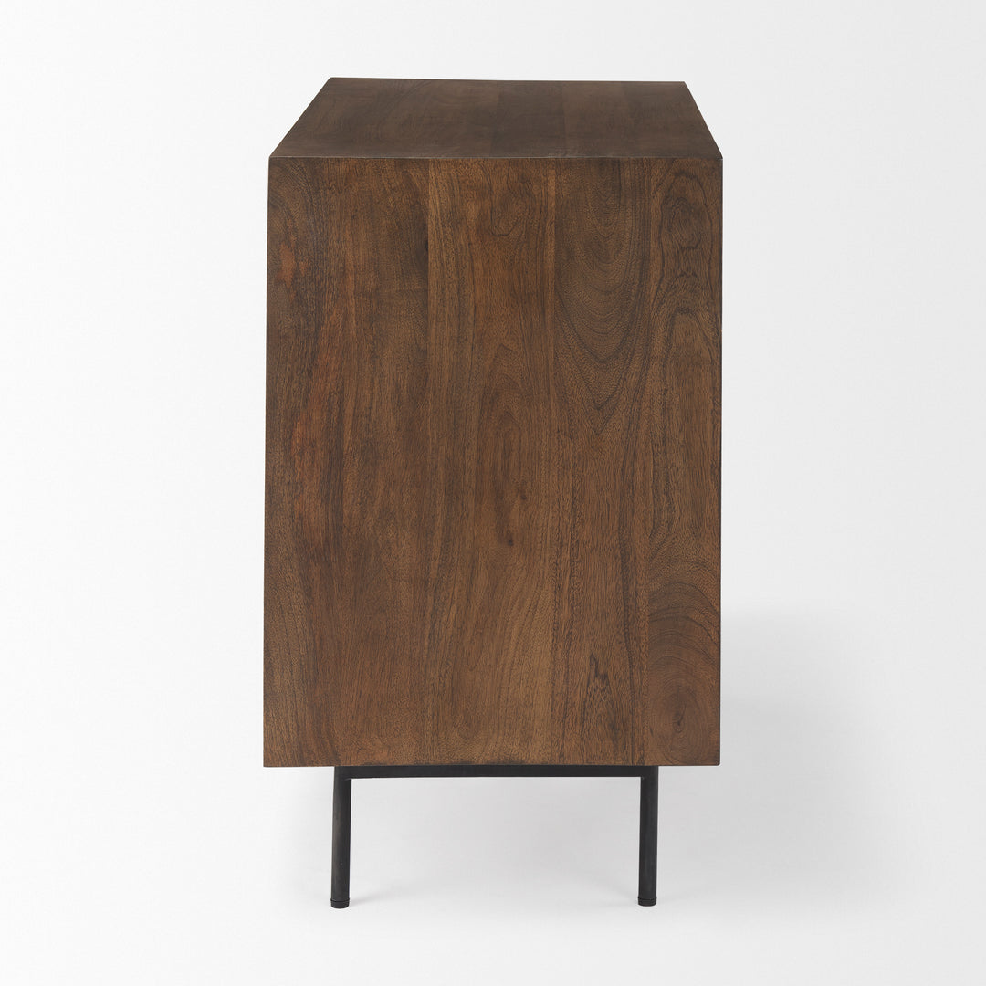 Grace Medium Brown Wood W/Black Metal Frame 3 Drawer Accent Cabinet Decor Mercana