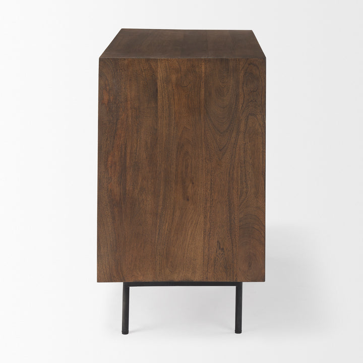 Grace Medium Brown Wood W/Black Metal Frame 3 Drawer Accent Cabinet Decor Mercana