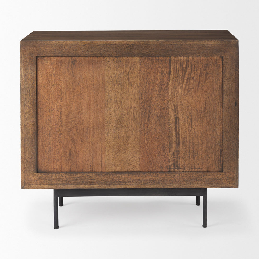 Grace Medium Brown Wood W/Black Metal Frame 3 Drawer Accent Cabinet Decor Mercana