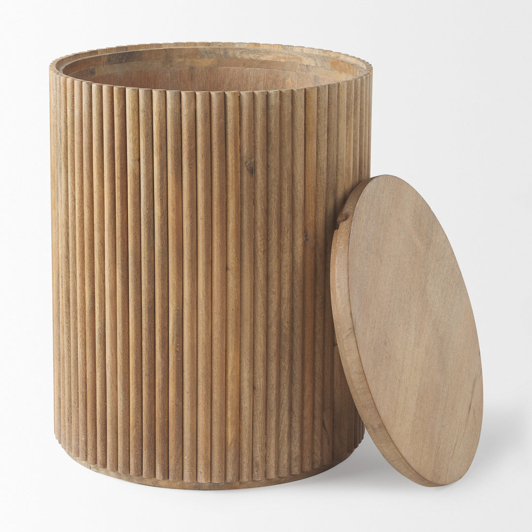 Terra Light Brown Wood Fluted Round Side Table Living Room Mercana