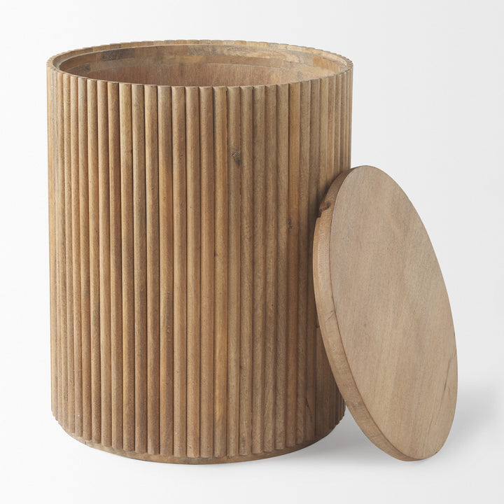 Terra Light Brown Wood Fluted Round Side Table Living Room Mercana
