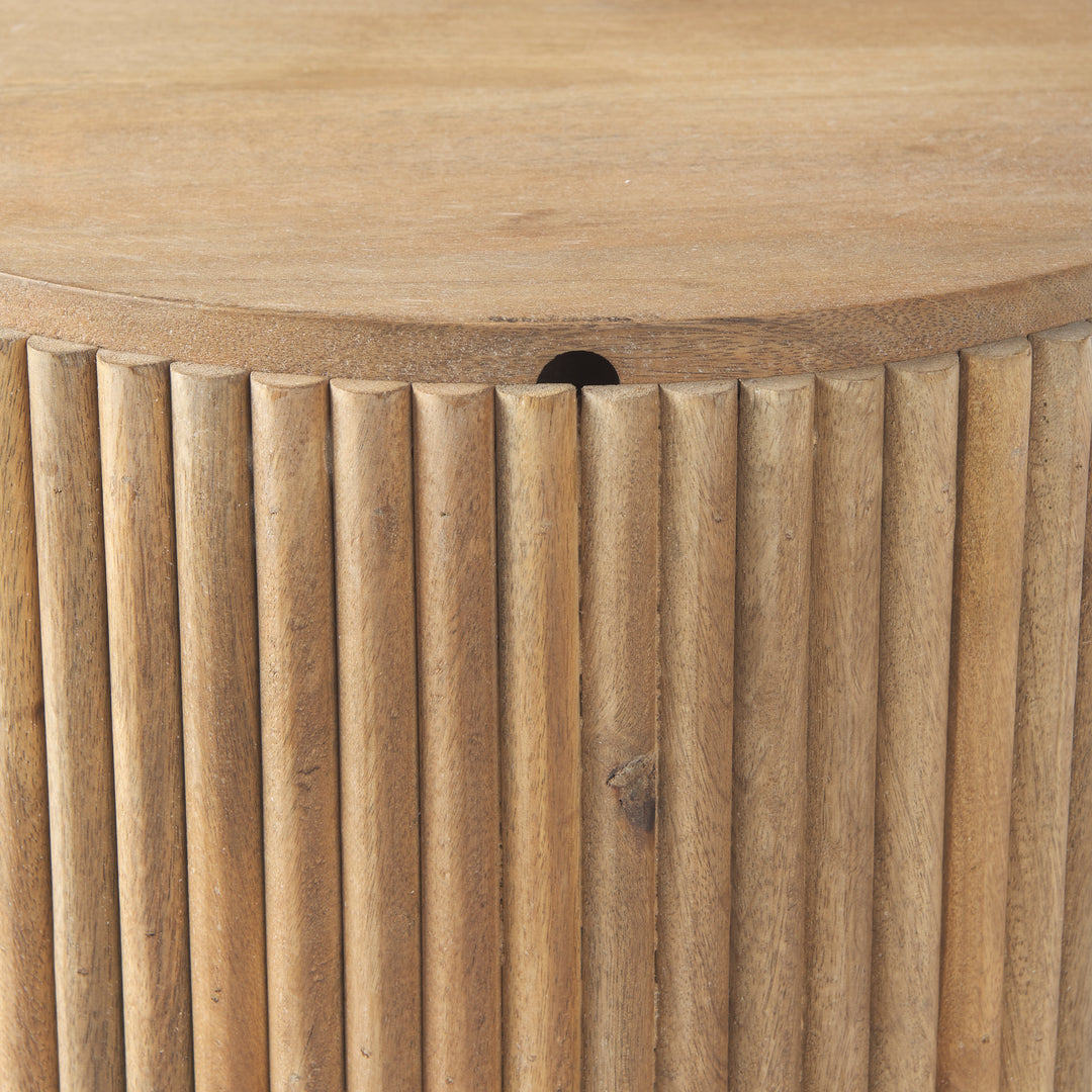 Terra Light Brown Wood Fluted Round Side Table Living Room Mercana