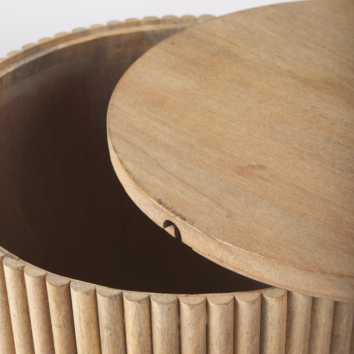 Terra Light Brown Wood Fluted Round Side Table Living Room Mercana