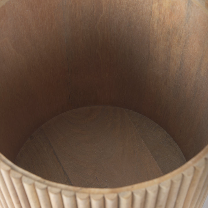 Terra Light Brown Wood Fluted Round Side Table Living Room Mercana