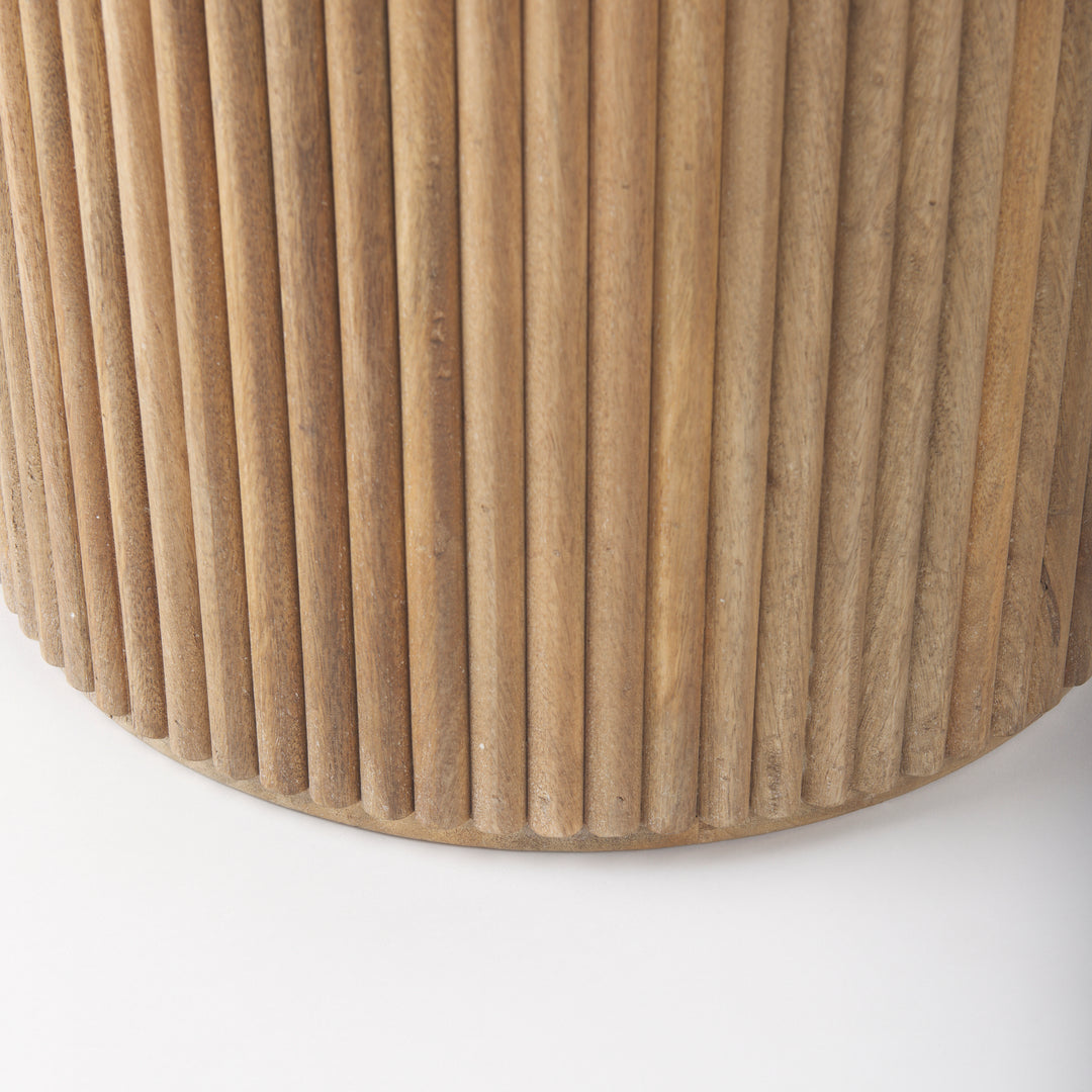 Terra Light Brown Wood Fluted Round Side Table Living Room Mercana