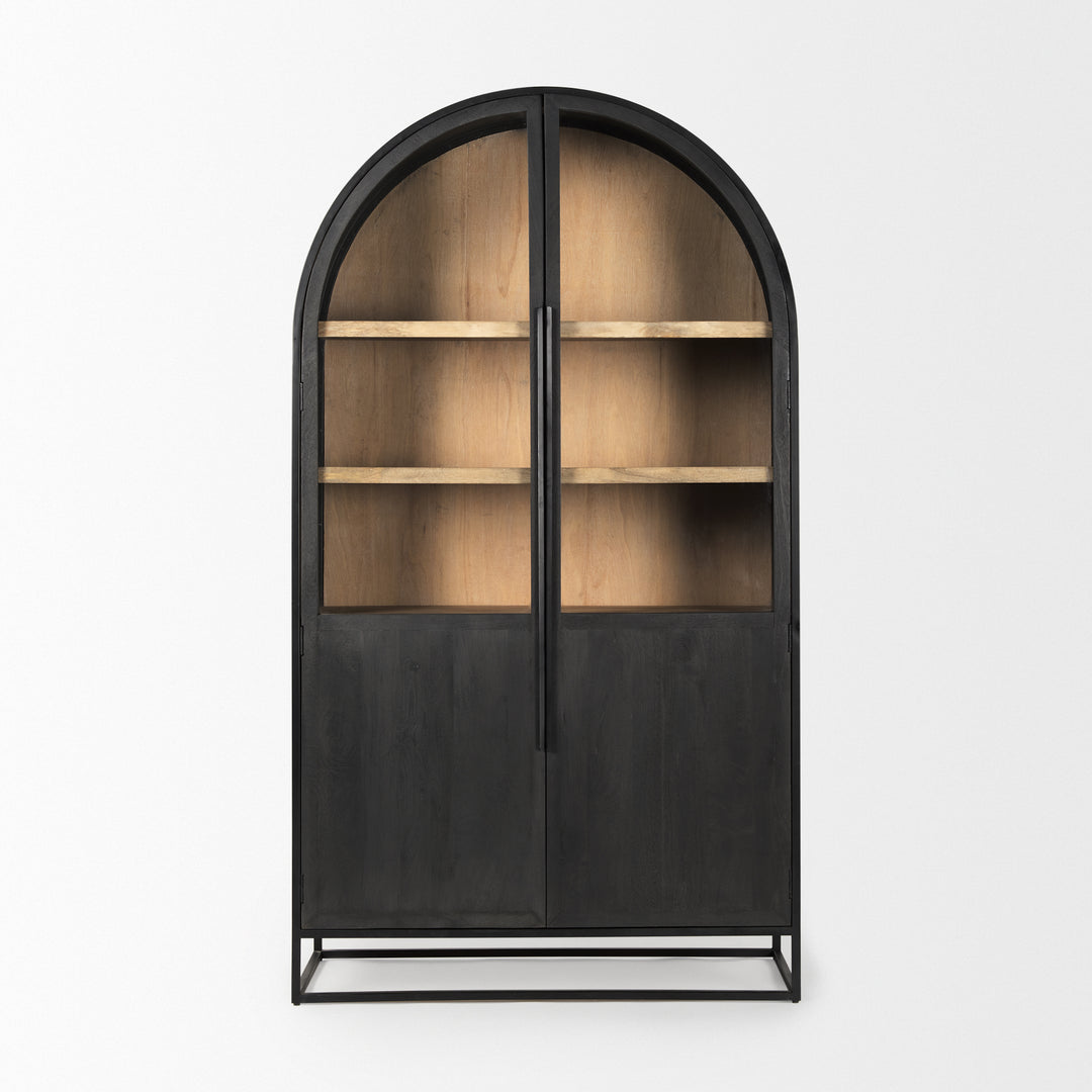 Sloan 85.5H Black Wood W/Black Metal Frame Arch Cabinet Decor Mercana