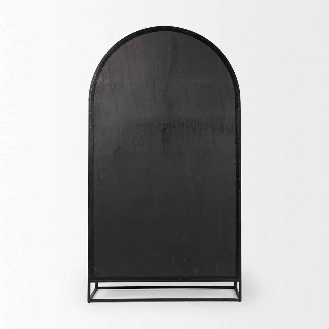 Sloan 85.5H Black Wood W/Black Metal Frame Arch Cabinet Decor Mercana