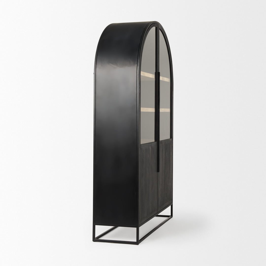 Sloan 85.5H Black Wood W/Black Metal Frame Arch Cabinet Decor Mercana