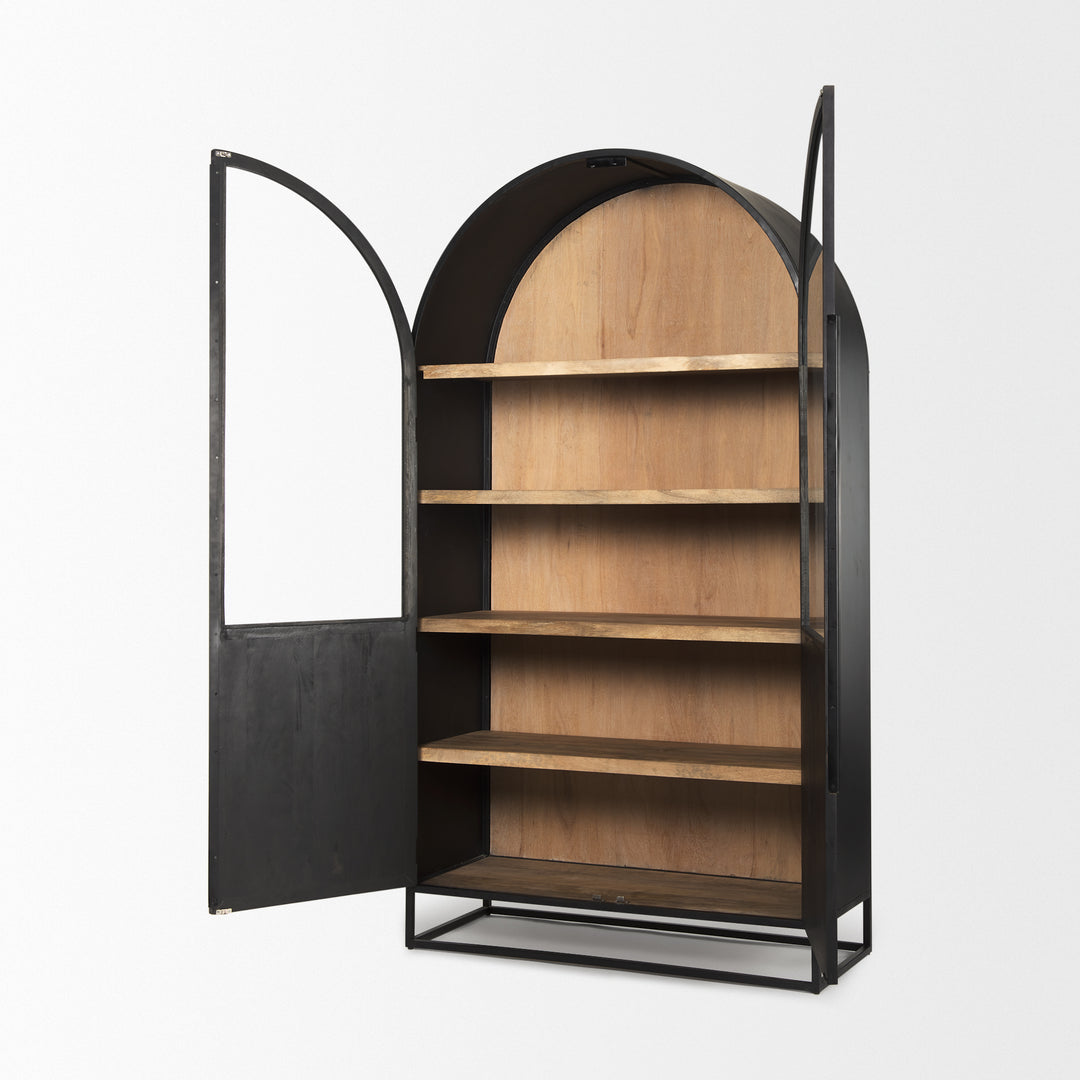Sloan 85.5H Black Wood W/Black Metal Frame Arch Cabinet Decor Mercana