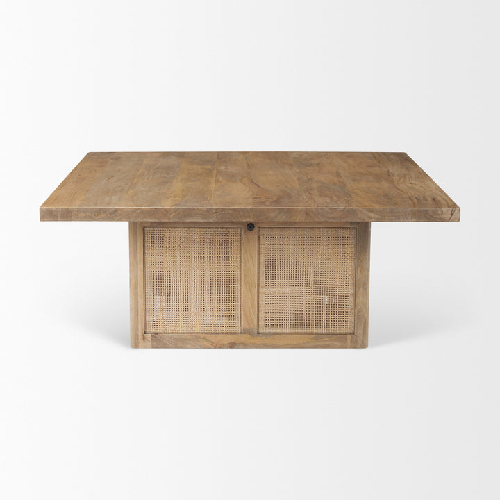 Grier 42" Square Light Brown Wood w/ Cane Coffee Table Living Room Mercana