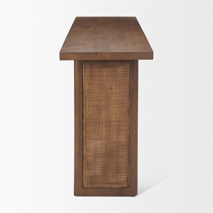 Grier 65" Medium Brown Solid Wood w/ Cane Console Table Dining Room Mercana