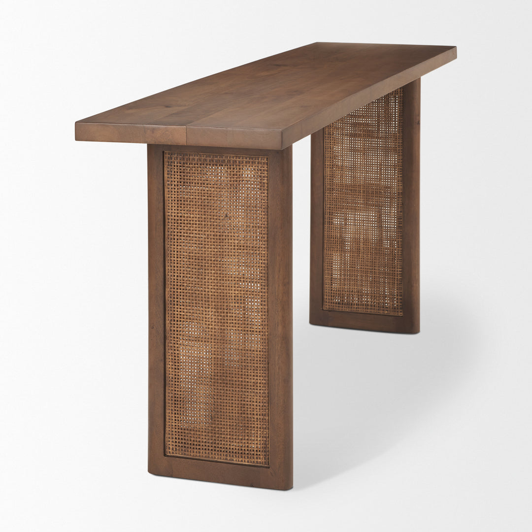Grier 65" Medium Brown Solid Wood w/ Cane Console Table Dining Room Mercana