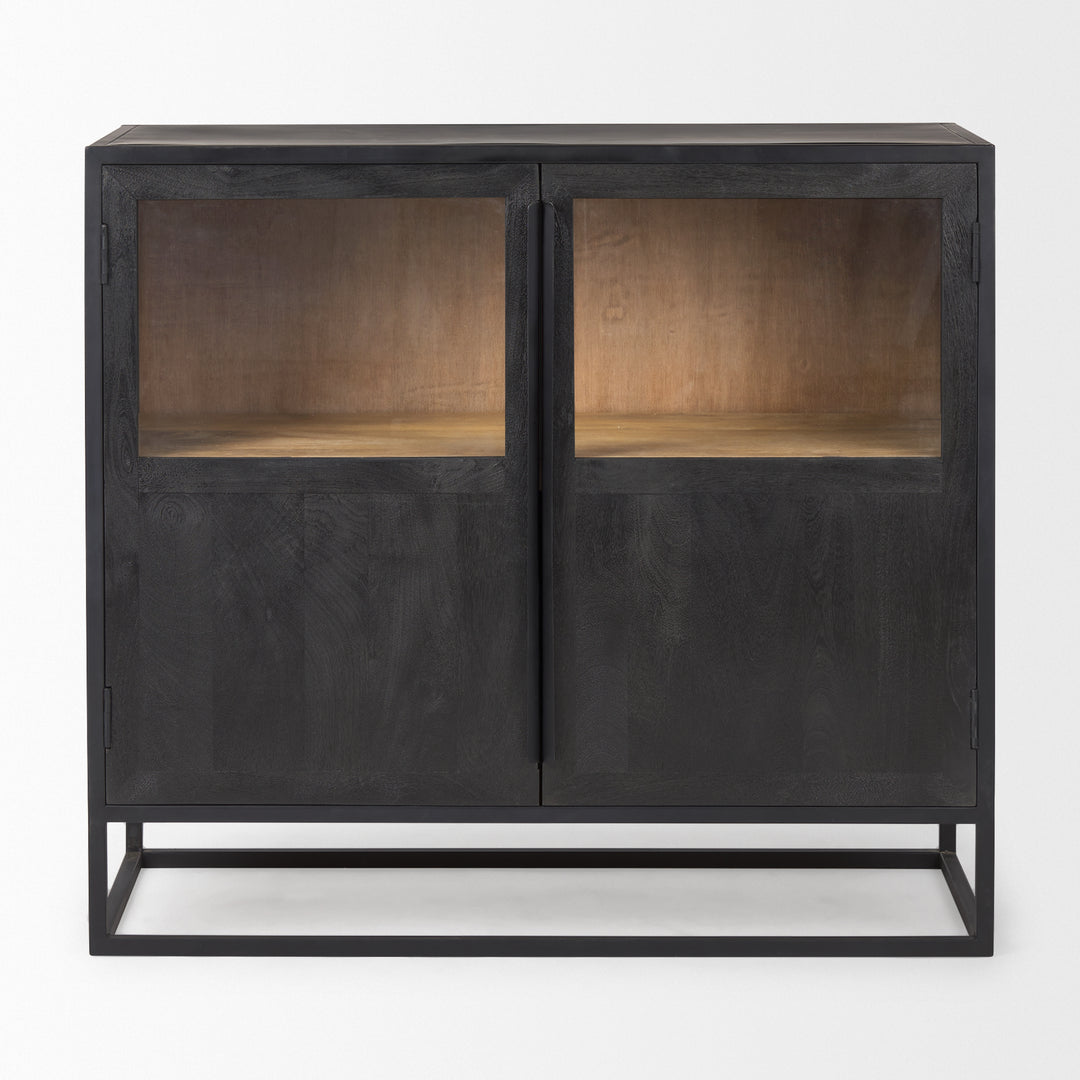Sloan Black Wood W/Black Metal Frame Accent Cabinet Decor Mercana