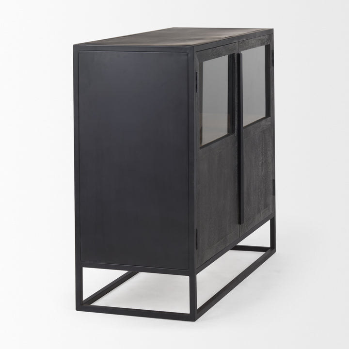 Sloan Black Wood W/Black Metal Frame Accent Cabinet Decor Mercana