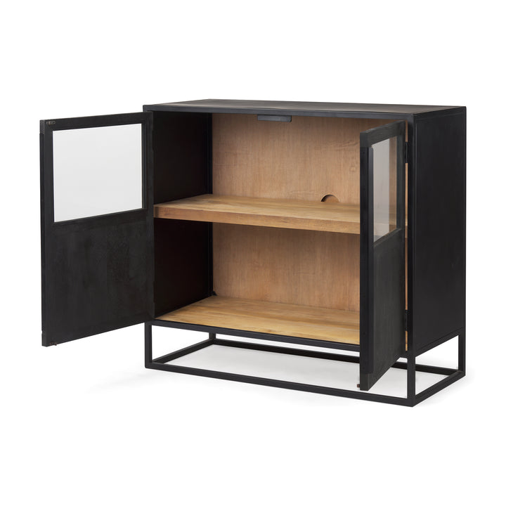 Sloan Black Wood W/Black Metal Frame Accent Cabinet Decor Mercana