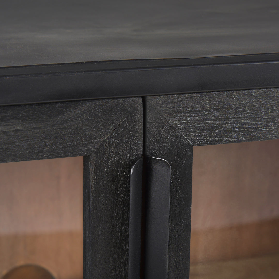 Sloan Black Wood W/Black Metal Frame Accent Cabinet Decor Mercana