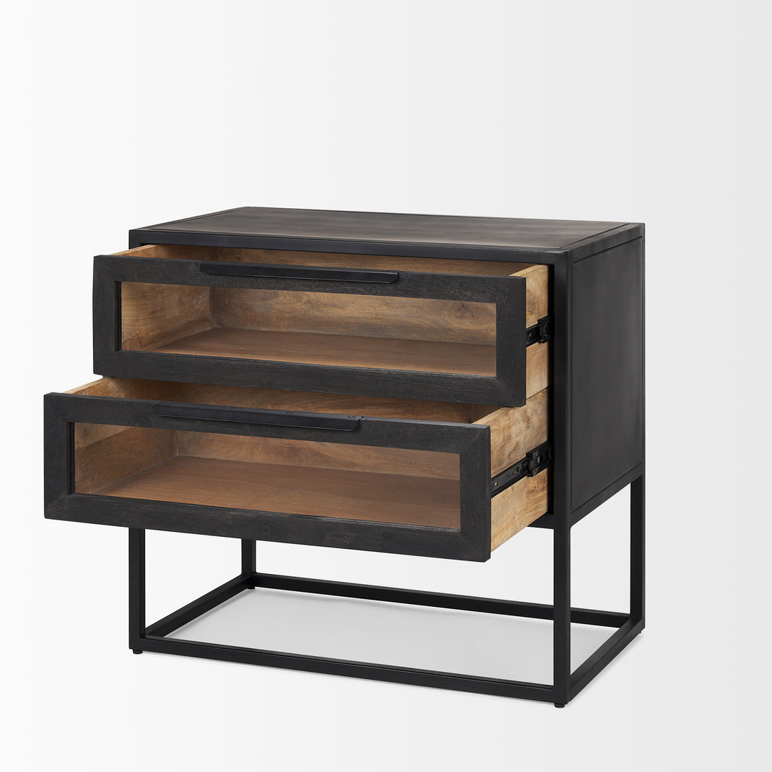 Sloan Black Wood W/Black Metal Frame Side Table Dining Room Mercana