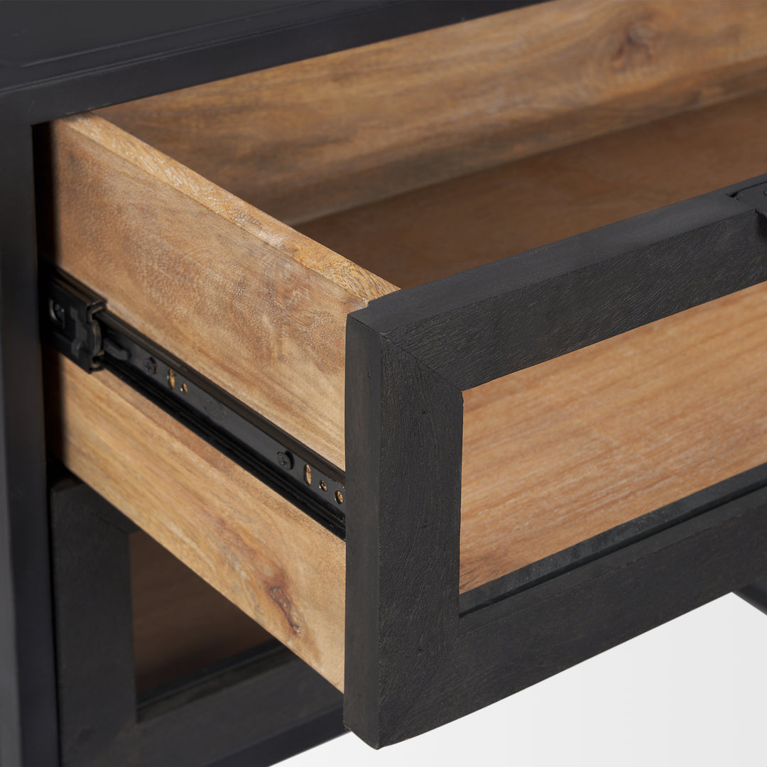 Sloan Black Wood W/Black Metal Frame Side Table Dining Room Mercana