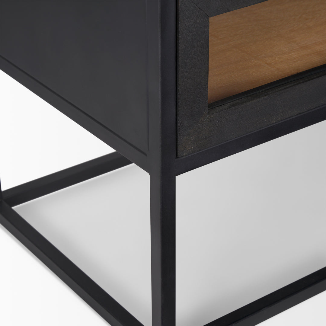 Sloan Black Wood W/Black Metal Frame Side Table Dining Room Mercana
