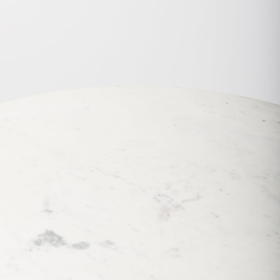 Maxwell 32" Round White Marble Tabletop w/ Blonde Wood & Black Metal Accent Pedestal Bistro Table Dining Room Mercana