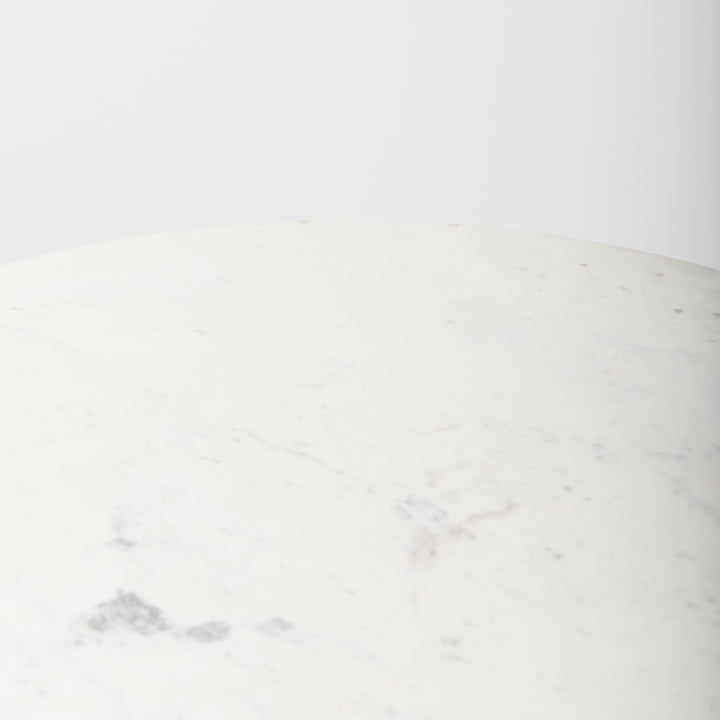 Maxwell 32" Round White Marble Tabletop w/ Blonde Wood & Black Metal Accent Pedestal Bistro Table Dining Room Mercana