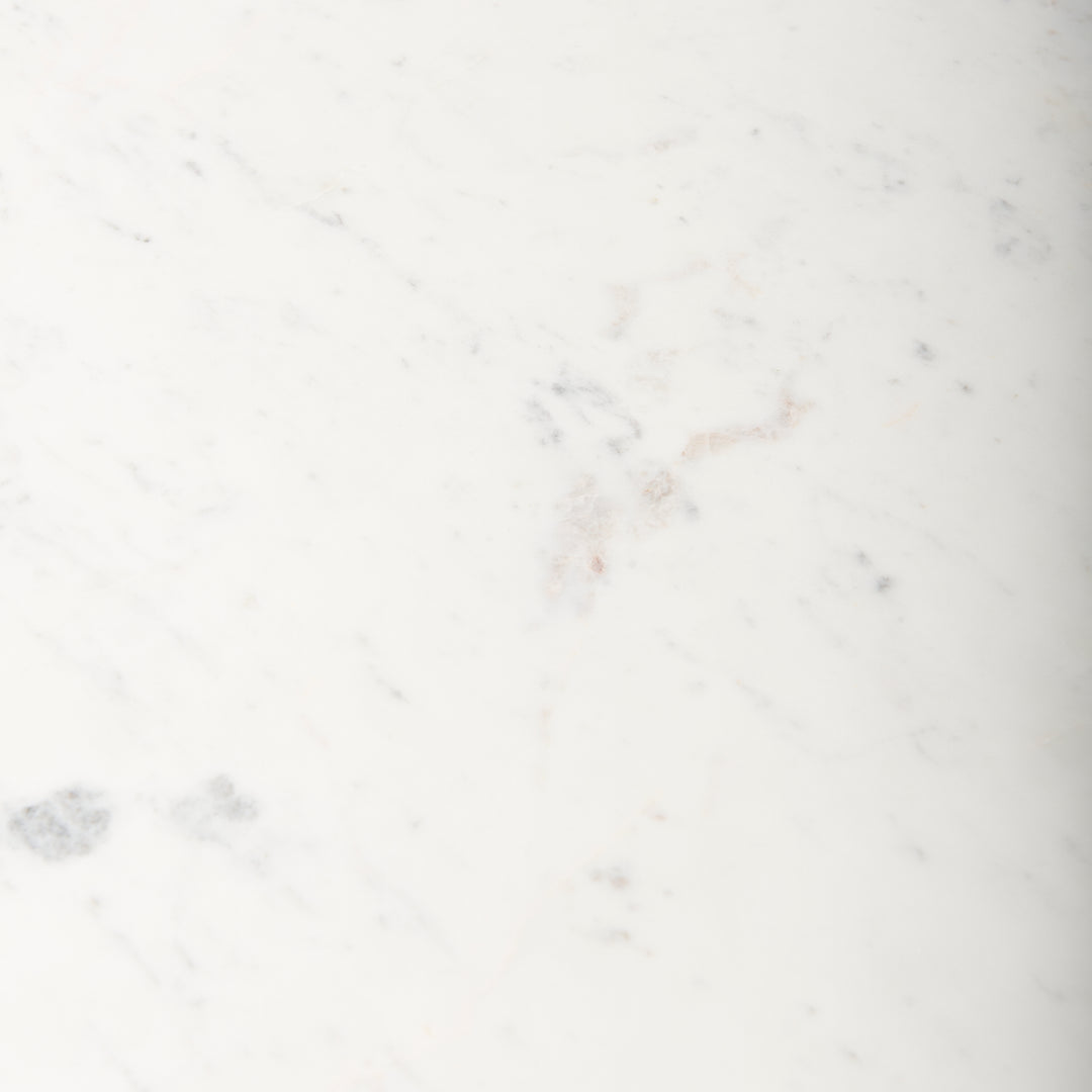 Maxwell 32" Round White Marble Tabletop w/ Blonde Wood & Black Metal Accent Pedestal Bistro Table Dining Room Mercana