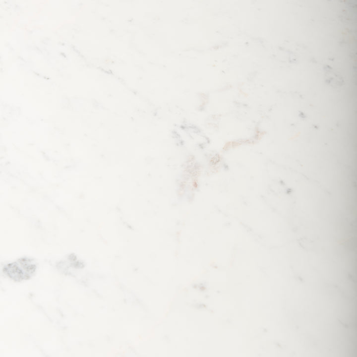 Maxwell 32" Round White Marble Tabletop w/ Blonde Wood & Black Metal Accent Pedestal Bistro Table Dining Room Mercana