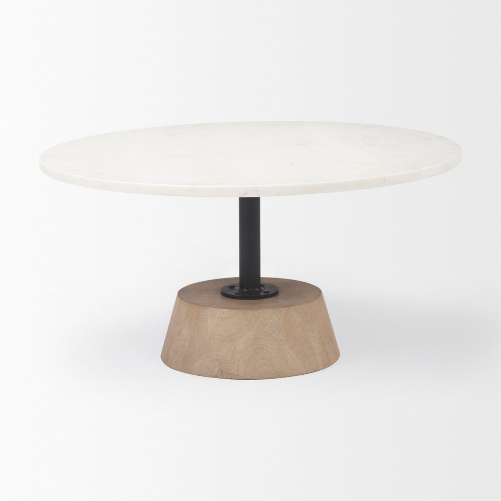 Maxwell Marble Top Pedestal Base Round Coffee Table Living Room Mercana