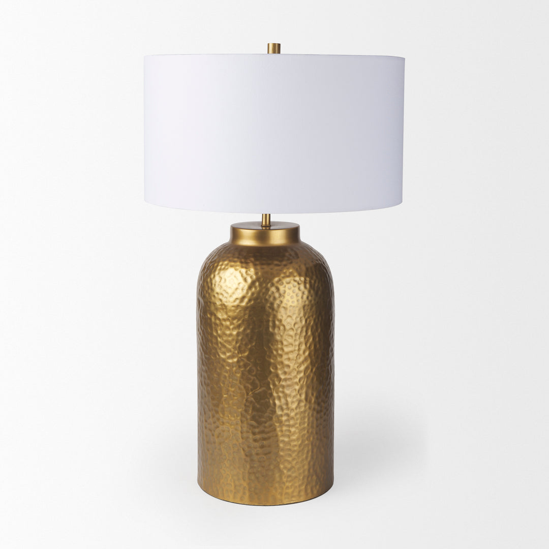 Leo Gold Hammered W/White Fabric Shade Table Lamp Decor Mercana