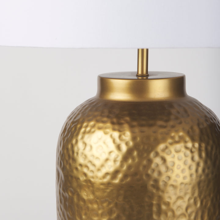 Leo Gold Hammered W/White Fabric Shade Table Lamp Decor Mercana