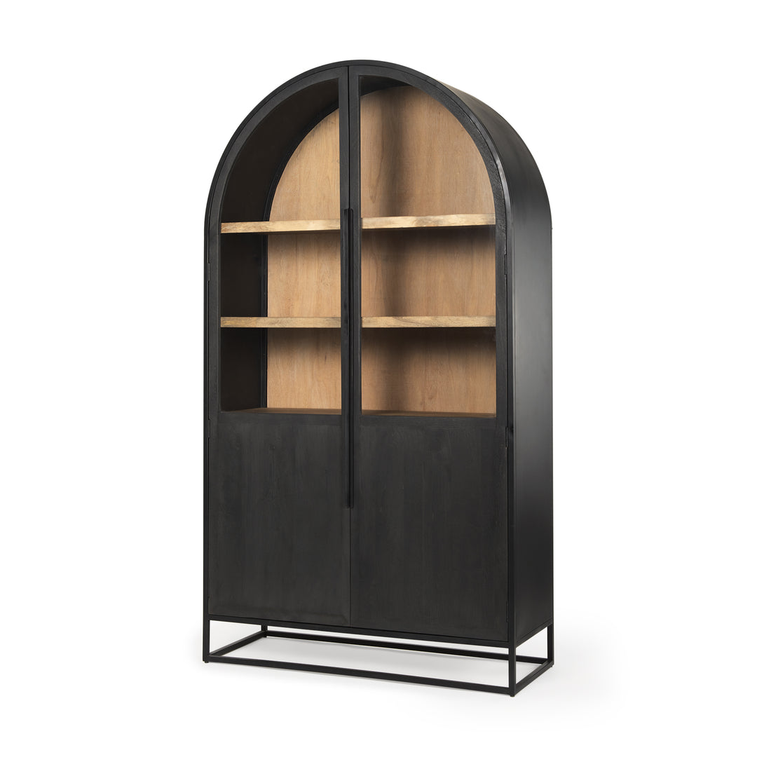 Sloan 85.5H Black Wood W/Black Metal Frame Arch Cabinet Decor Mercana