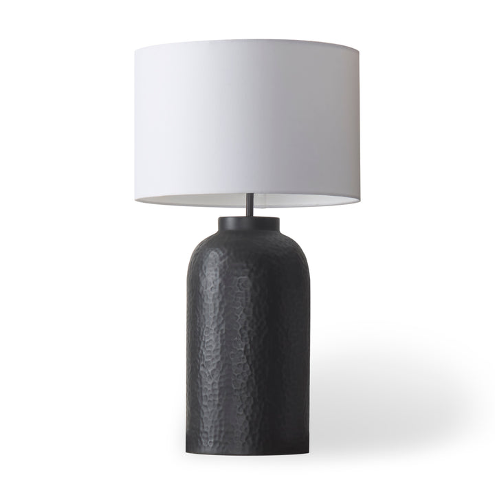 Leo Black Hammered W/White Fabric Shade Table Lamp Decor Mercana