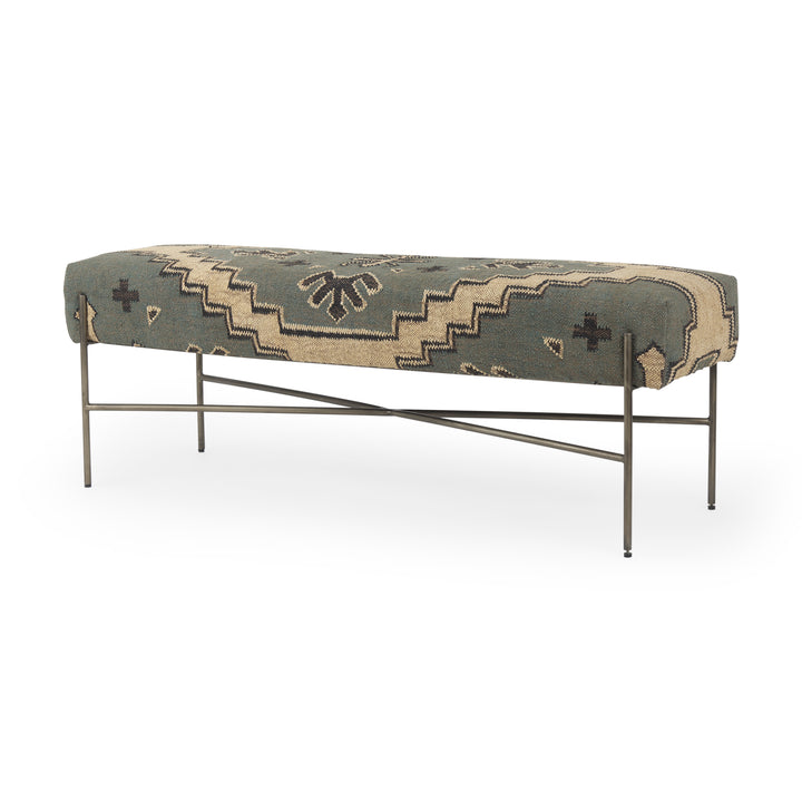 Avery I 55L x 17W Multi Colored Upholstered Patterned Seat Accent Bench Living Room Mercana