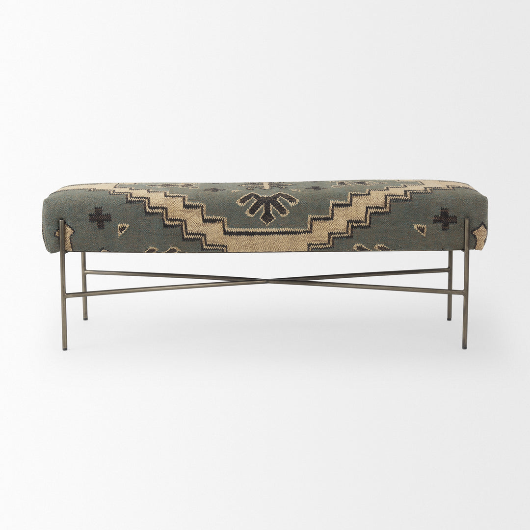 Avery I 55L x 17W Multi Colored Upholstered Patterned Seat Accent Bench Living Room Mercana