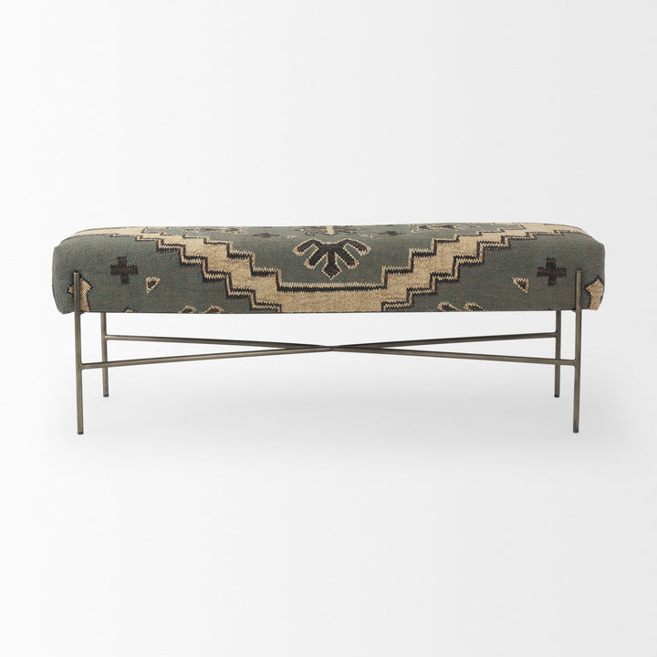 Avery I 55L x 17W Multi Colored Upholstered Patterned Seat Accent Bench Living Room Mercana