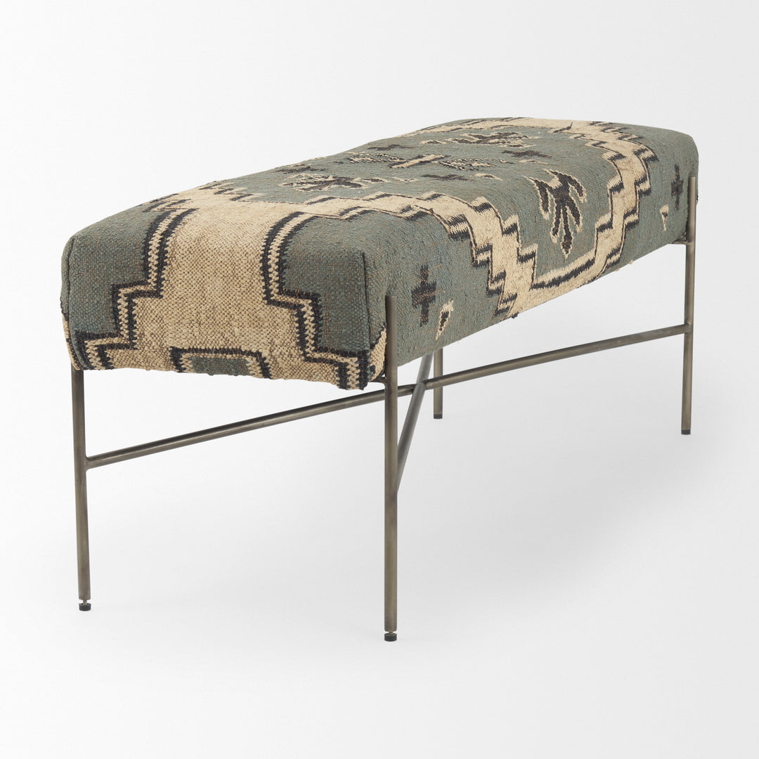 Avery I 55L x 17W Multi Colored Upholstered Patterned Seat Accent Bench Living Room Mercana