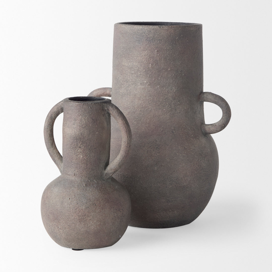 Armani 10.4H Brown-Gray Double Ear Ceramic Vase Decor Mercana