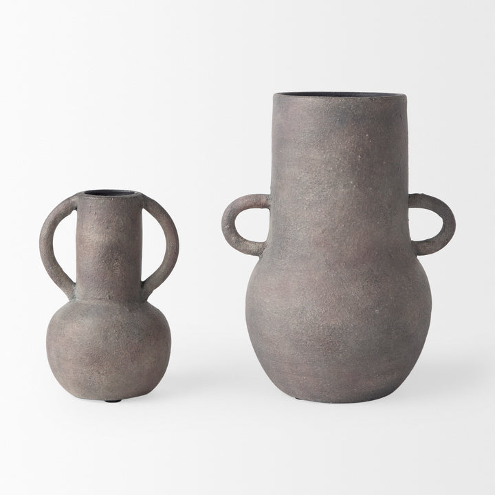 Armani 10.4H Brown-Gray Double Ear Ceramic Vase Decor Mercana