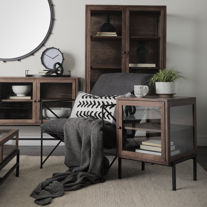 Arelius Medium Brown Wood W/ Black Metal Frame End/Side Table Dining Room Mercana