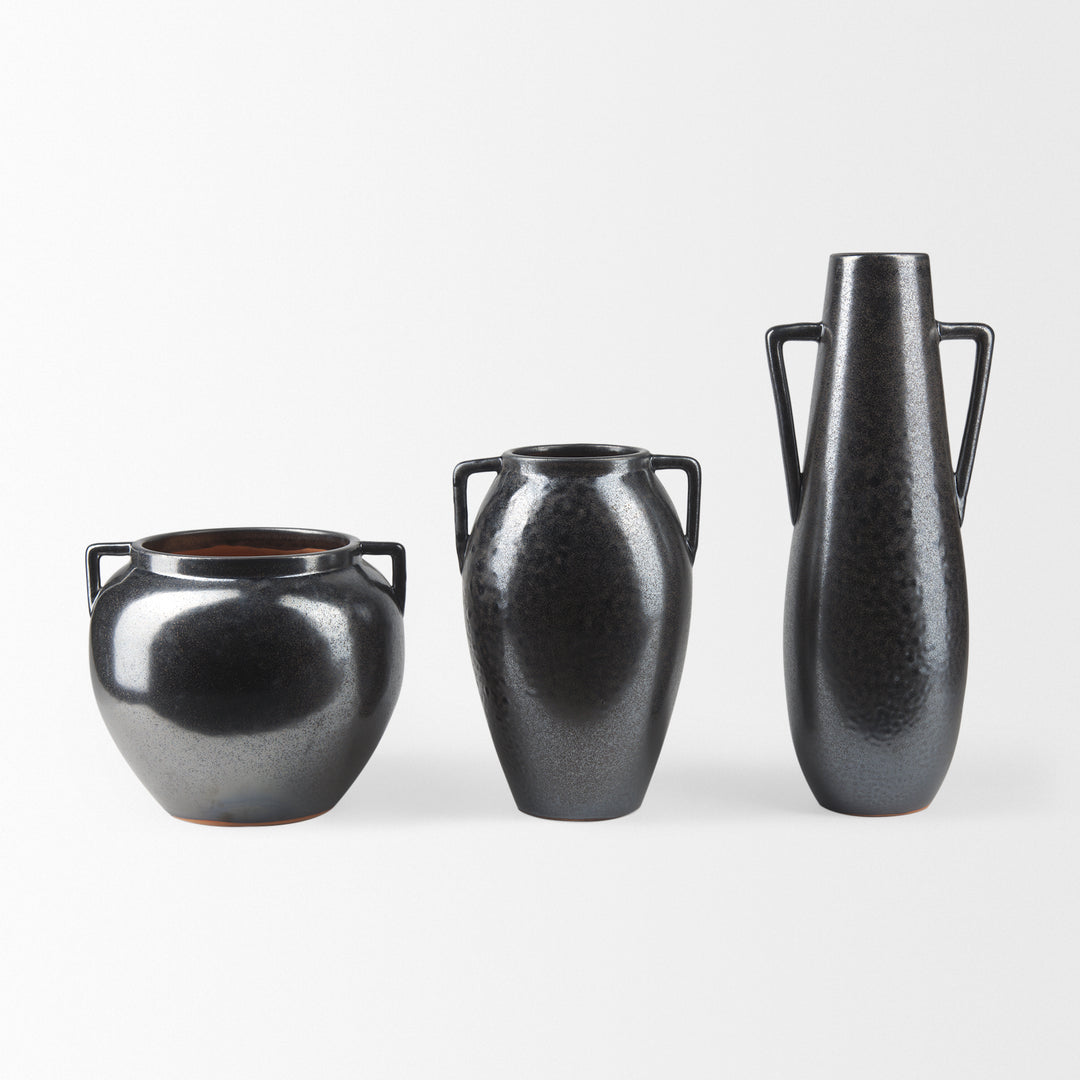 Kora Short Dark Metallic Double Ear Vase Decor Mercana