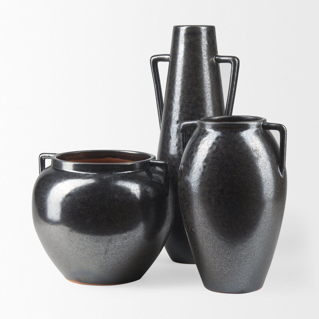 Kora Short Dark Metallic Double Ear Vase Decor Mercana