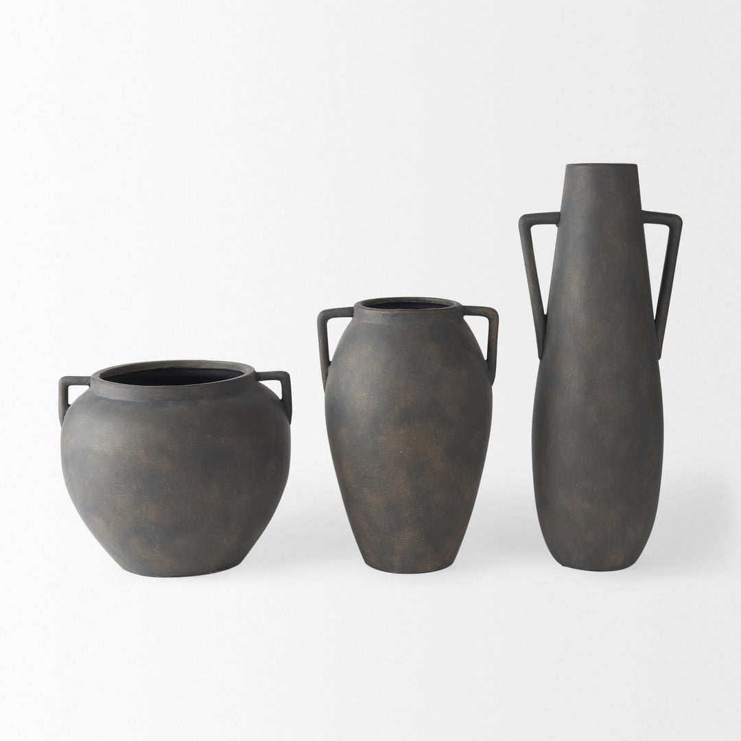Kilian Medium Brown-Gray Double Ear Vase Decor Mercana