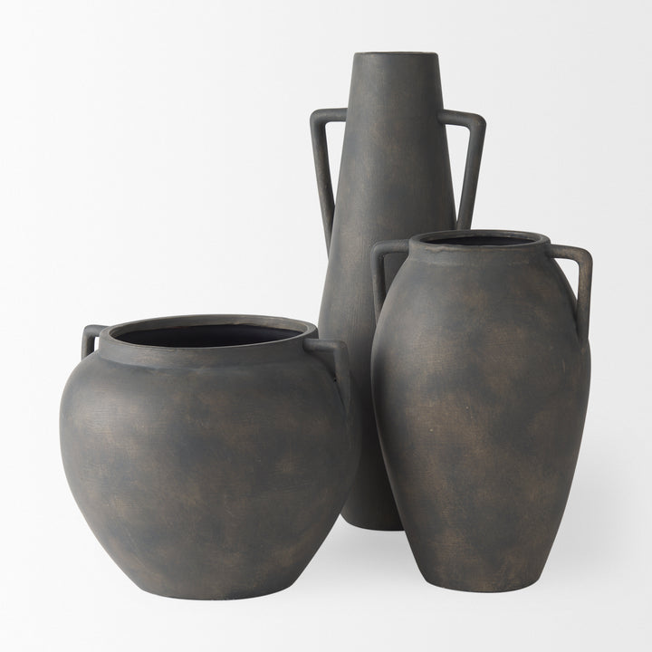Kilian Short Brown-Gray Double Ear Vase Decor Mercana