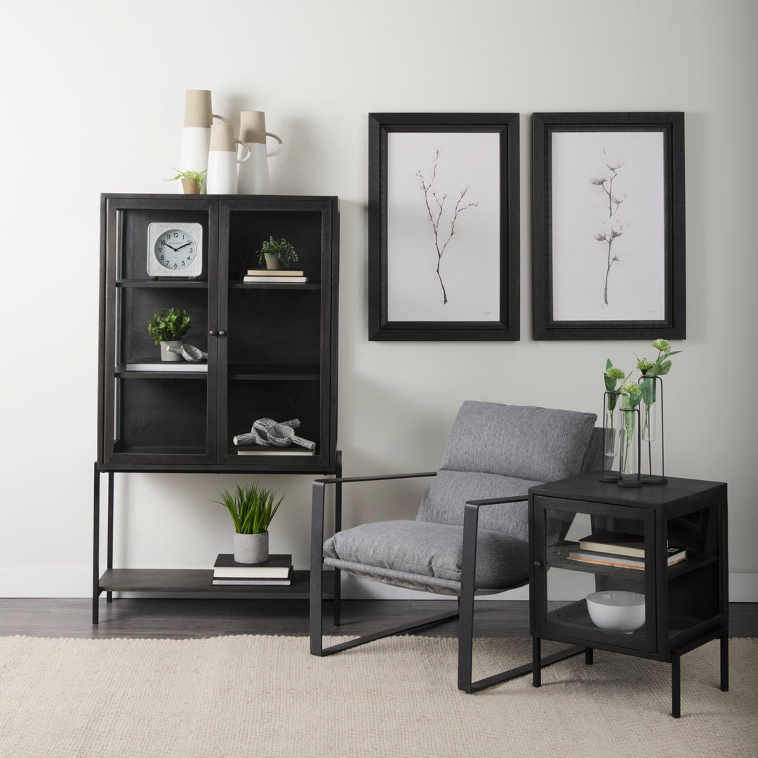 Arelius Black-Brown Wood W/ Black Metal Base Display Cabinet Living Room Mercana