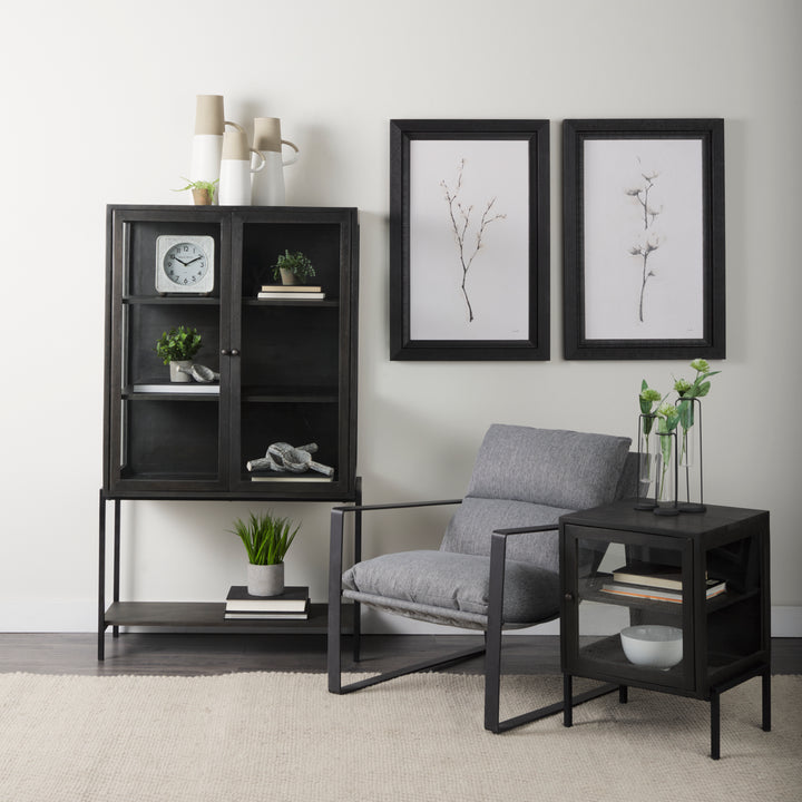 Arelius Black-Brown Wood W/ Black Metal Base Display Cabinet Living Room Mercana