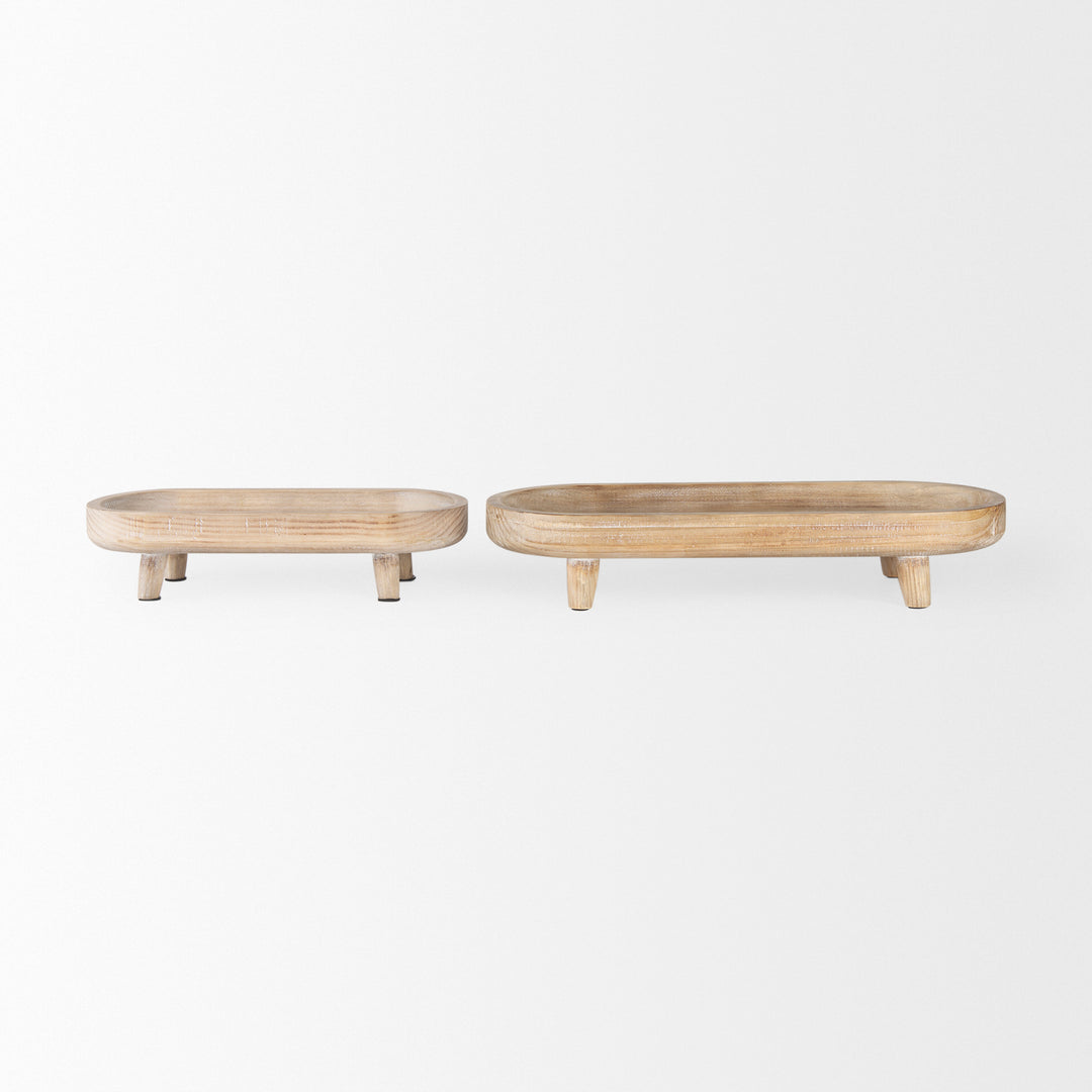 Carver Set of 2 Oblong White Washed Wood Footed Trays Decor Mercana