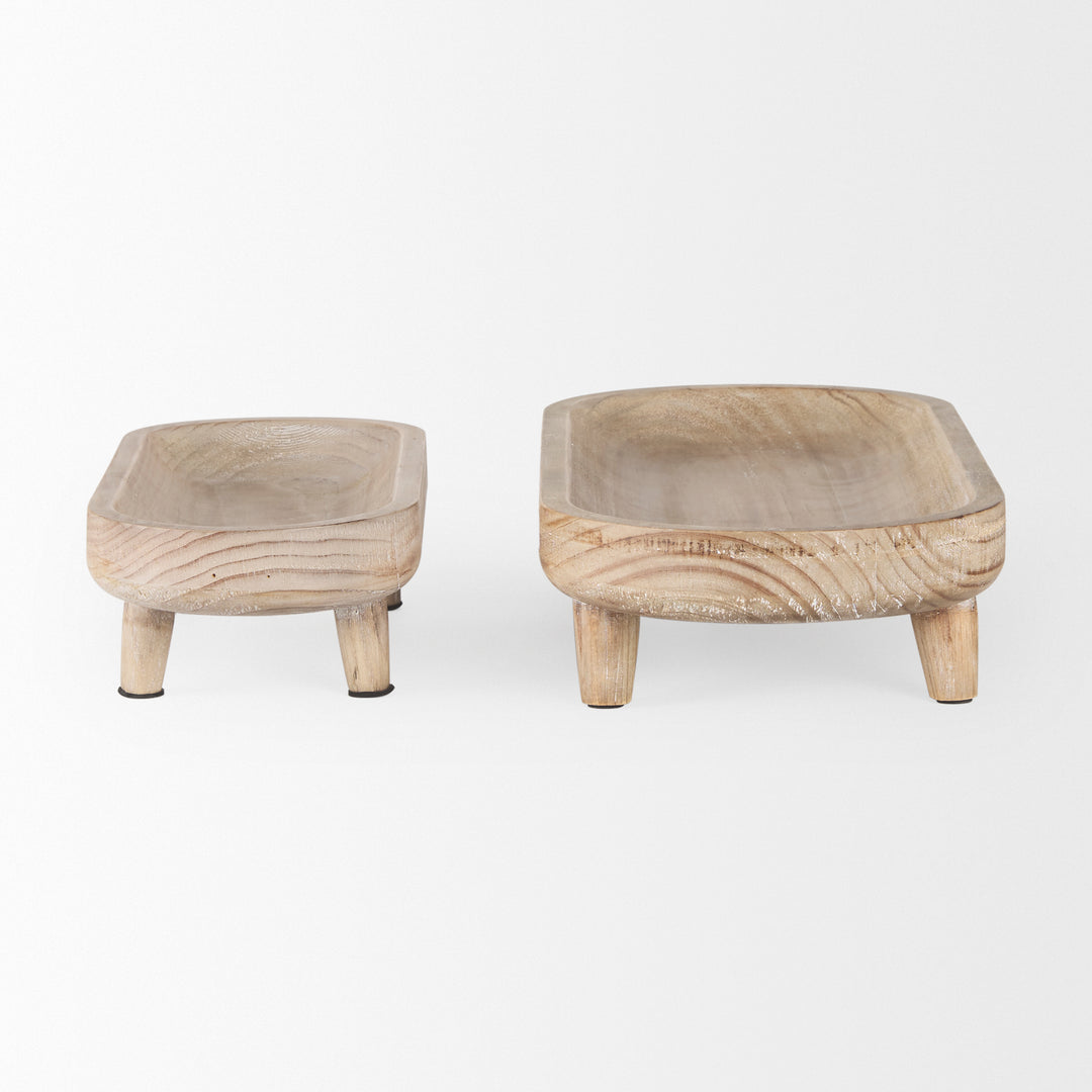 Carver Set of 2 Oblong White Washed Wood Footed Trays Decor Mercana