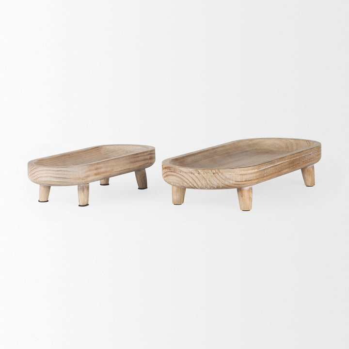 Carver Set of 2 Oblong White Washed Wood Footed Trays Decor Mercana
